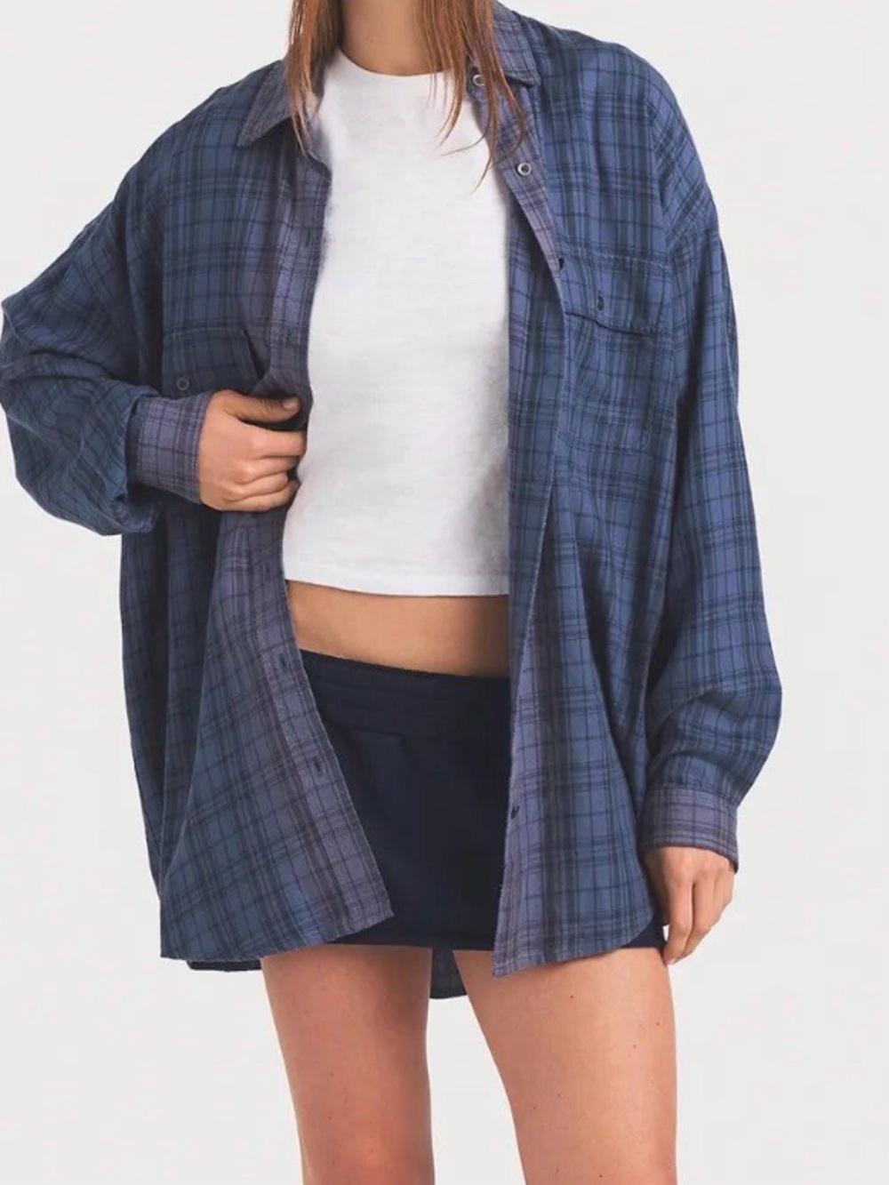 SKIMS Washed Flannel Oversized Button Down Shirt Womens M NWT - Picture 2 of 12